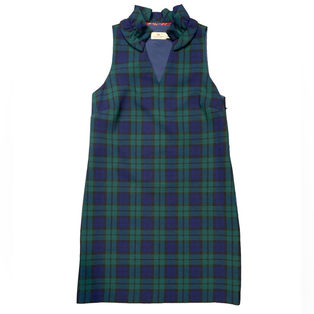 Vineyard Vines Green and Navy Plaid Sleeveless Dress